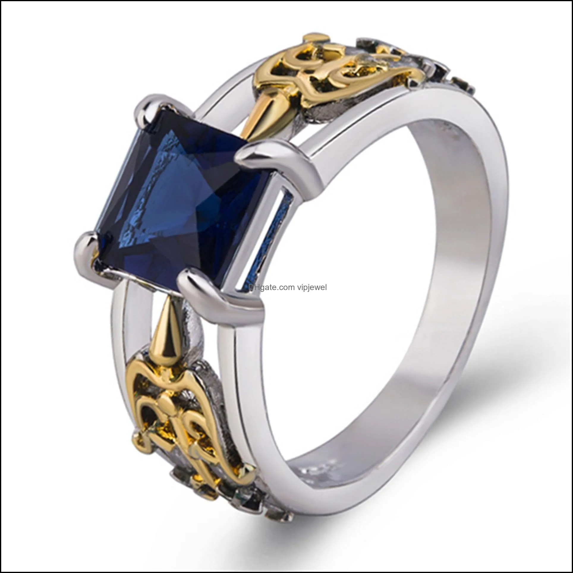 fashion simple square diamond sapphire zircon rings gold plated two tone bow arrow marquise diamond ring gift jewelry