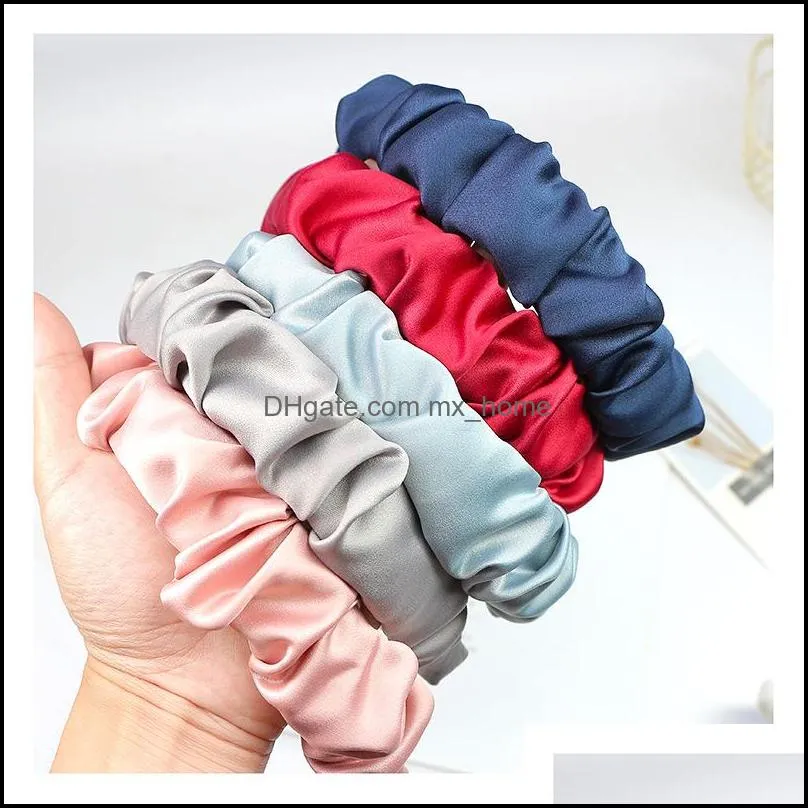 women satin ruched headband 2021 new spring padded headbands wide big size head bezel band hair accessories for girls mxhome