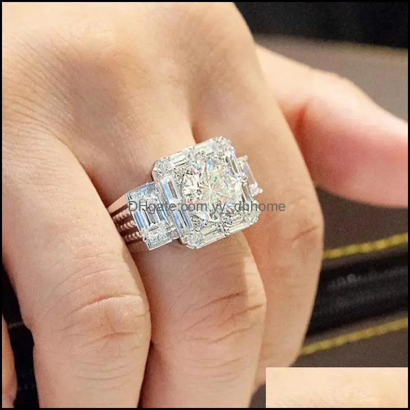 luxury ring imitation moissanite diamond rings white gold silver wedding rings