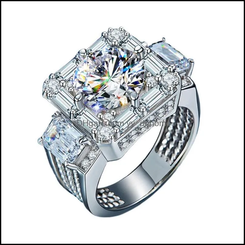 luxury ring imitation moissanite diamond rings white gold silver wedding rings