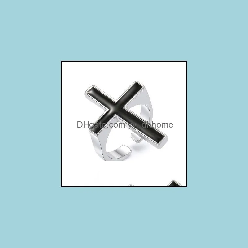 vintage black big cross open ring for women party jewelry men trendy gothic metal finger ring