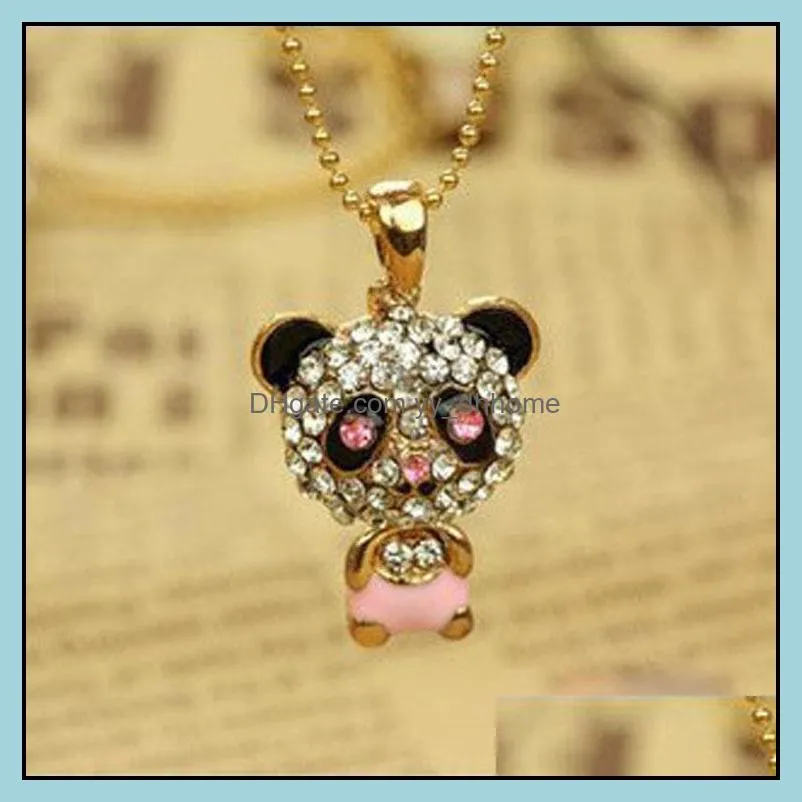 pendant necklace women imitation diamond sweater beautifully chain necklace cute female panda jewelry chain necklaces