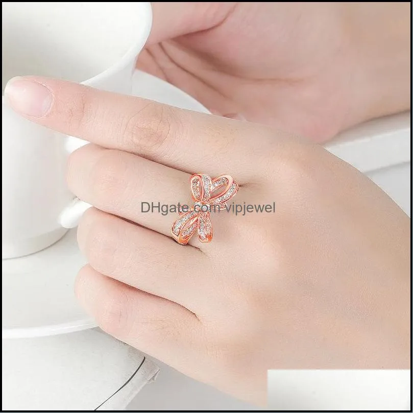 fashion creative diamond-studded open bow ring hipster simple temperament full of diamond butterfly dancing rings romantic gift