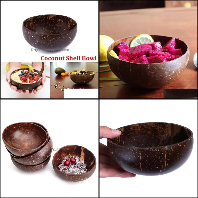 1pcs natural coconut shell bowl soup salad noodle rice wooden fruit bowls