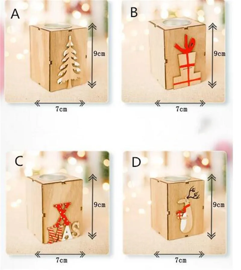 Creative Christmas Wood Christmas tree Gift box Letter Elk Candle Holder Candlestick Table Lamp For Tea Light Decoration 7X9cm