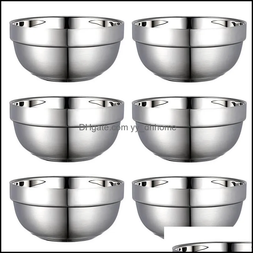 bowls onzon 6pcs double-layer stainless steel dining anti-scald rice home (13cm)