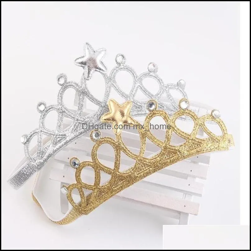 girls crown headband princess tiaras crown gold silver elastic birthday gift photography props infant baby headbands mxhome