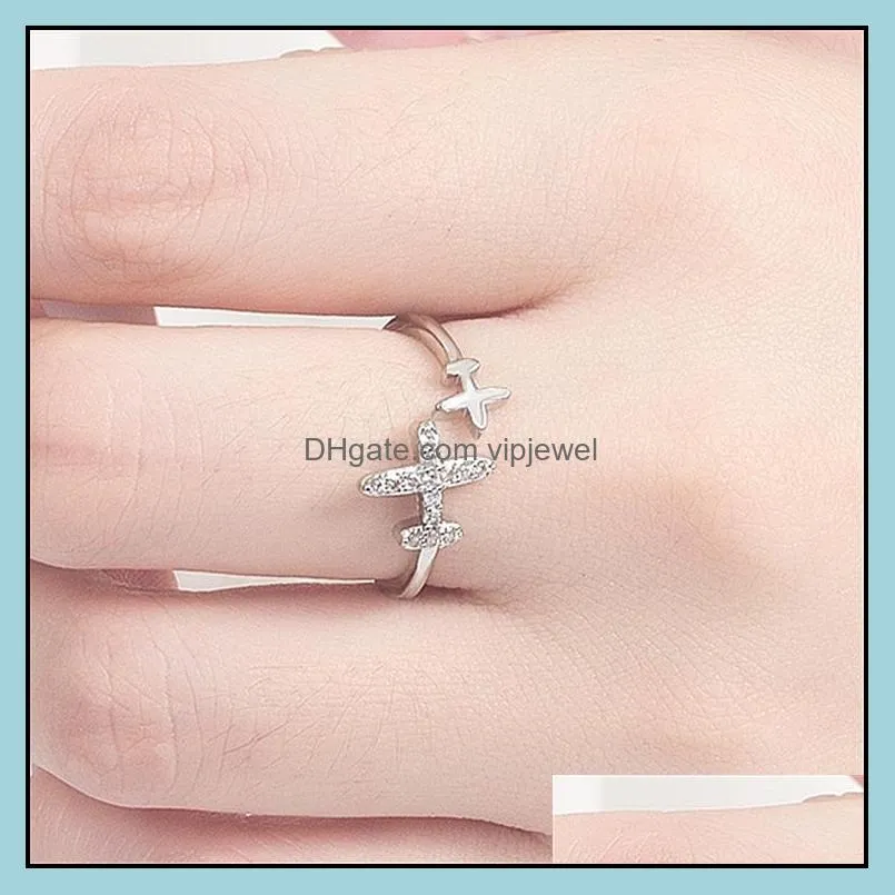 silver ring for women clear cz adjustable rings fine jewelry flying plane open finger rings