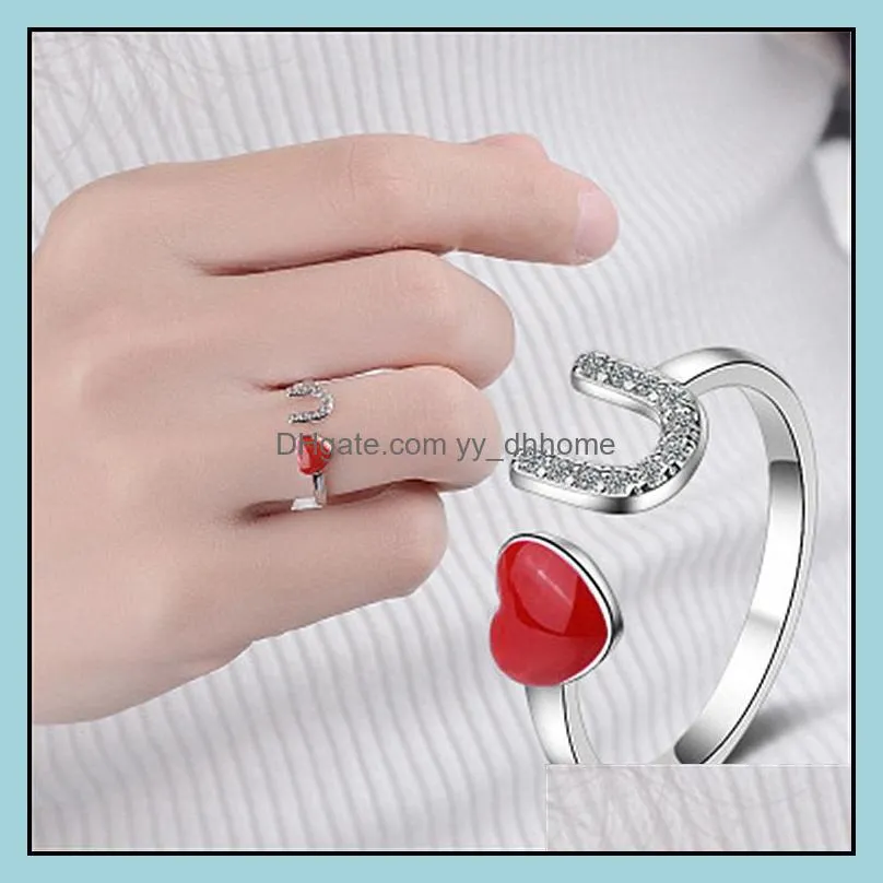 original personality fashion red love sweet and  open index finger ring female jewelry new ladies red heart adjustable jewelry