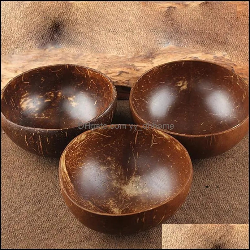 bowls natural wood coconut shell bowl handmade crafts tableware spoon dessert salad set mixing