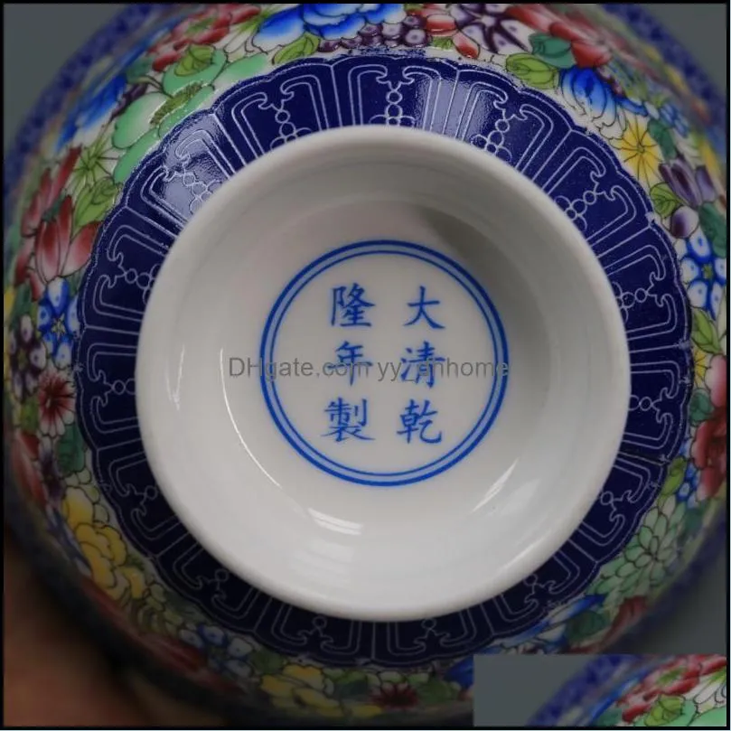 qing dynasty qianlong blue and white enamel color pastel small flowers pattern bowl household goods antique porcelain bowls