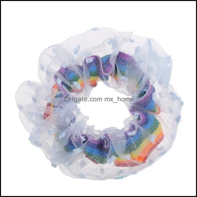 scrunchy hairbands headband rainbow gauze hairs ring rubber band ponytail hair rope mxhome