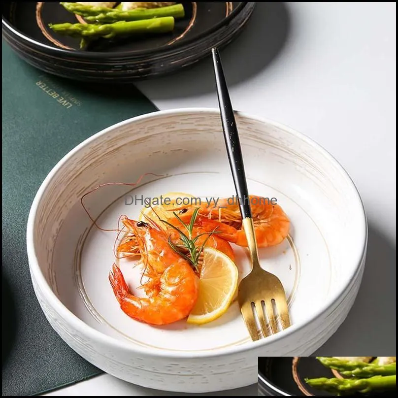 bowls japanese creative ceramic tableware household shallow round bowl ramen soup fruit dessert