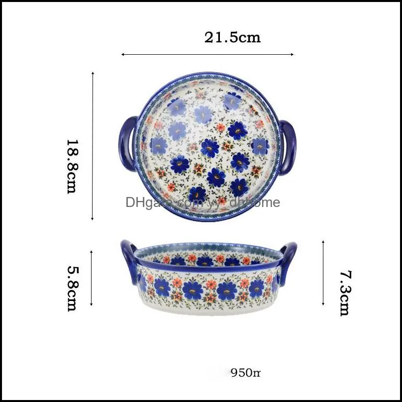 bowls creative retro ceramic binaural bake pan household deep plate salad pizze dish microwave oven soup bowl