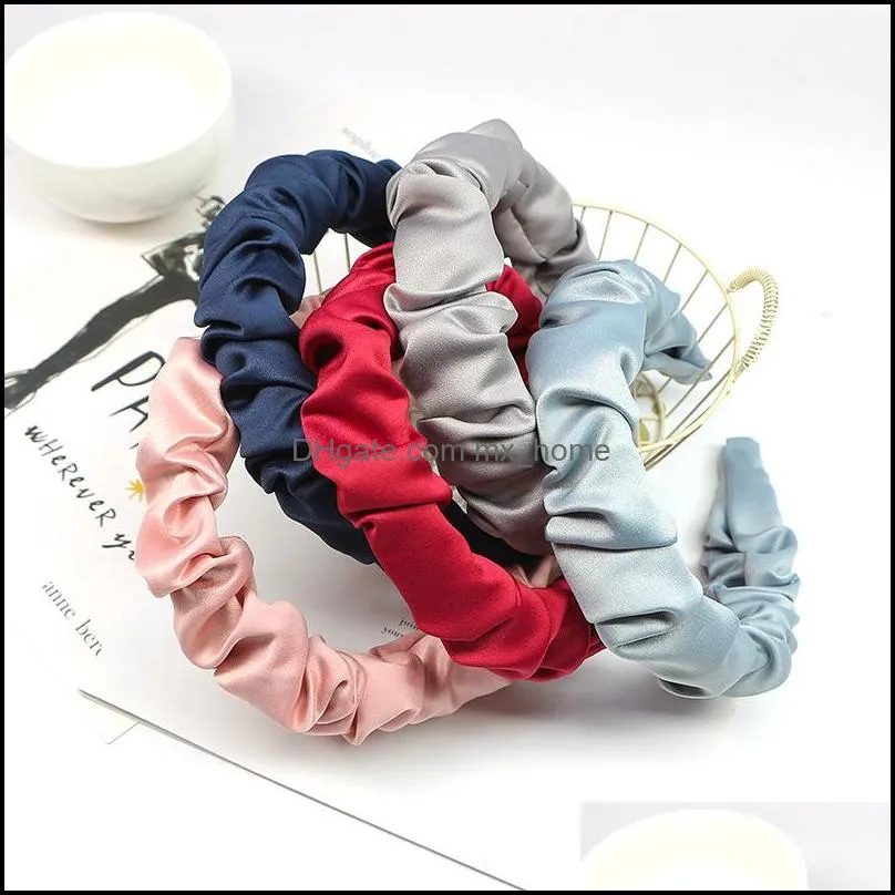 women satin ruched headband 2021 new spring padded headbands wide big size head bezel band hair accessories for girls mxhome