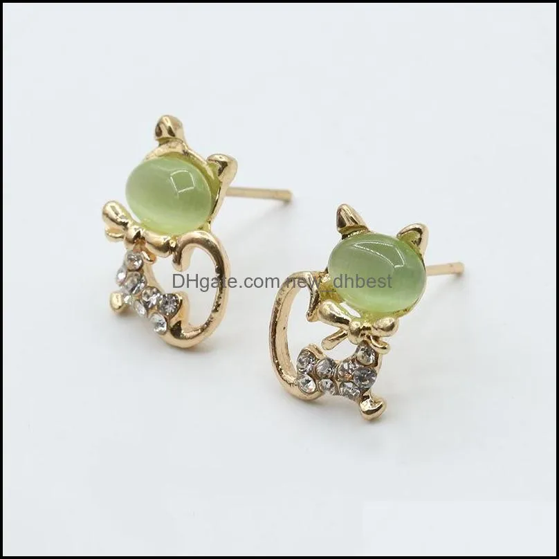 cute earrings pretty 2016 fashion cute kitten temperament rhinestone sweet opal cat bowknot channel stud earrings