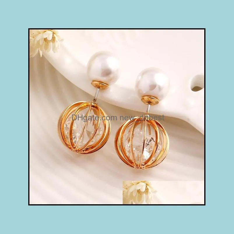 earrings for women crystal pearl hollow temperament candy channel stud earrings