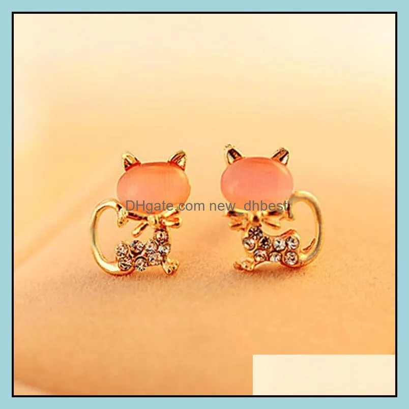 cute earrings pretty 2016 fashion cute kitten temperament rhinestone sweet opal cat bowknot channel stud earrings