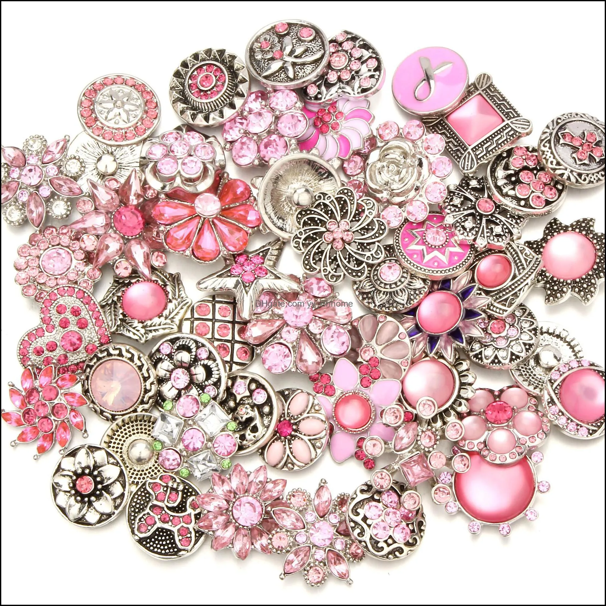 wholesale 18mm snap button jewelry components mixed color rhinestone flower metal snaps buttons fit diy bracelet necklace noosa b100