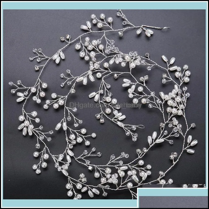 headbands jewelry wedding crystal pearl headband tiara flower headpiece vine women jewelry bridal hair aessories drop delivery 2021