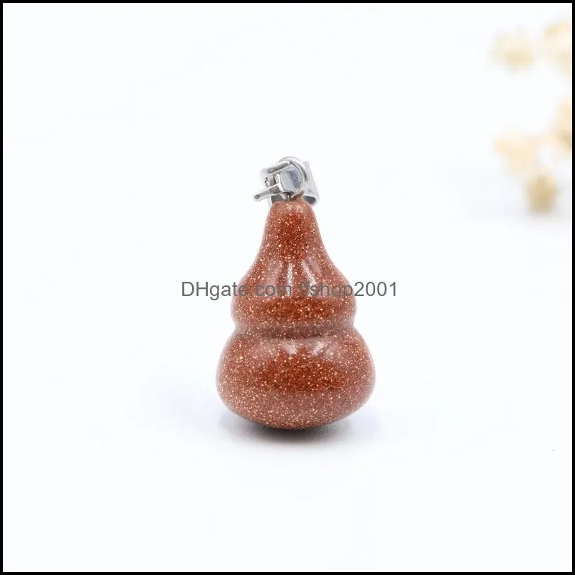 gourd shape natural stone pendant hang decorations reiki healing chakra rose quartz crystal pendulo charms for necklace earrings