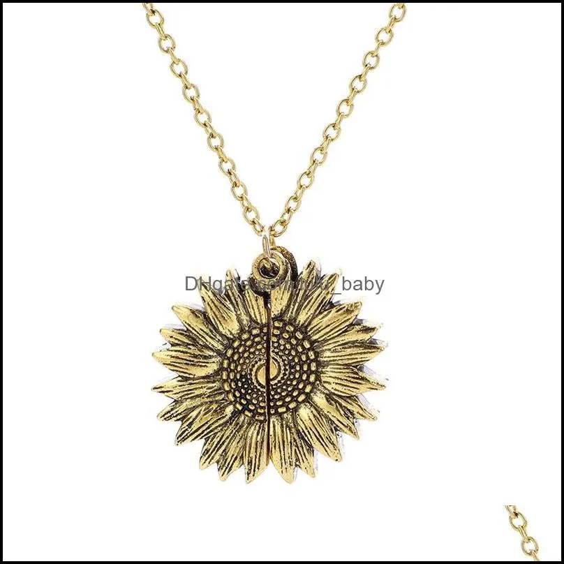 sunflower multilayer can open lettering necklace love round flower pendant woman fashion jewelry single product 12pcs