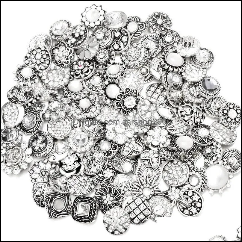 wholesale 18mm snap button jewelry components color rhinestone flower metal snaps buttons fit diy bracelet necklace noosa b102