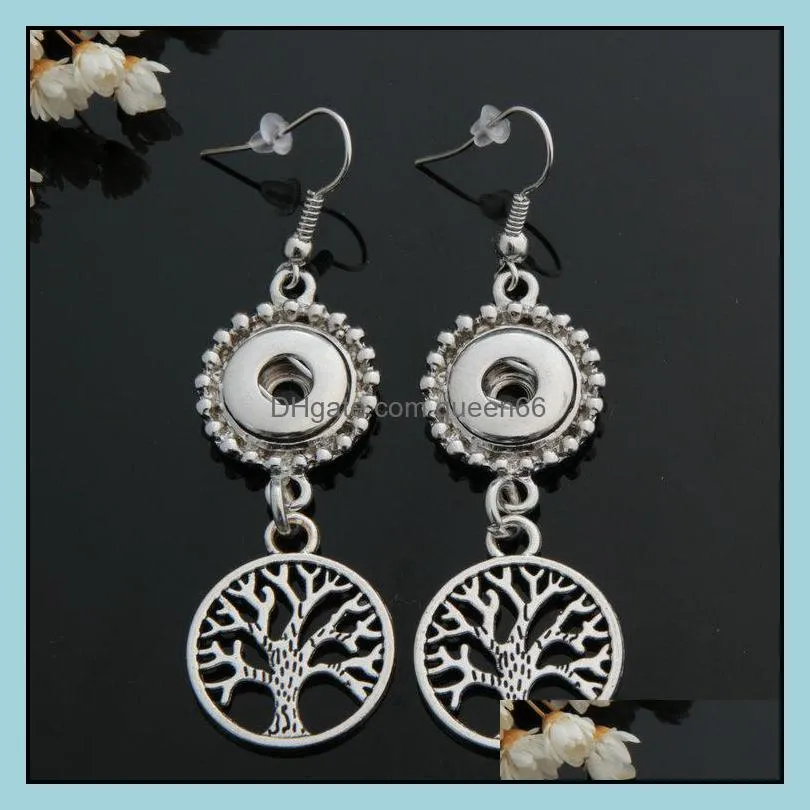 tree of life metal 12mm snap button charms earrings jewelry for women girl