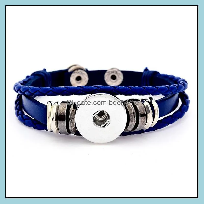 pu leather multilayer braided 18mm snap button bracelet colorful black white women men punk bangle noosa sz0341