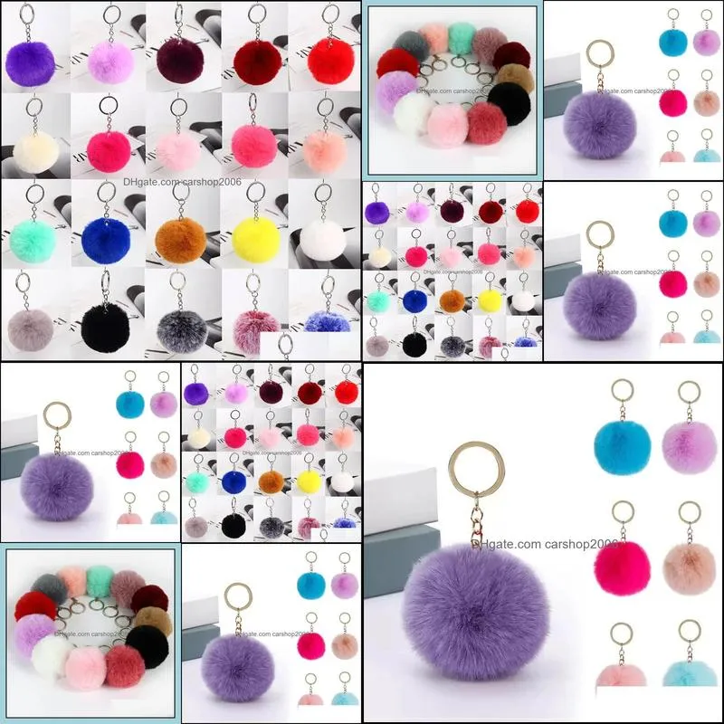 8cm trinket pompons keyring faux rabbit fur keychain fluffy key chains trinkets pom pom keychains