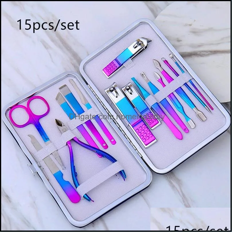 colorful nail care tools manicure sets 7 10 12 15pcs/set nail clippers nail scissors tweezer manicure pedicure set travel grooming kit