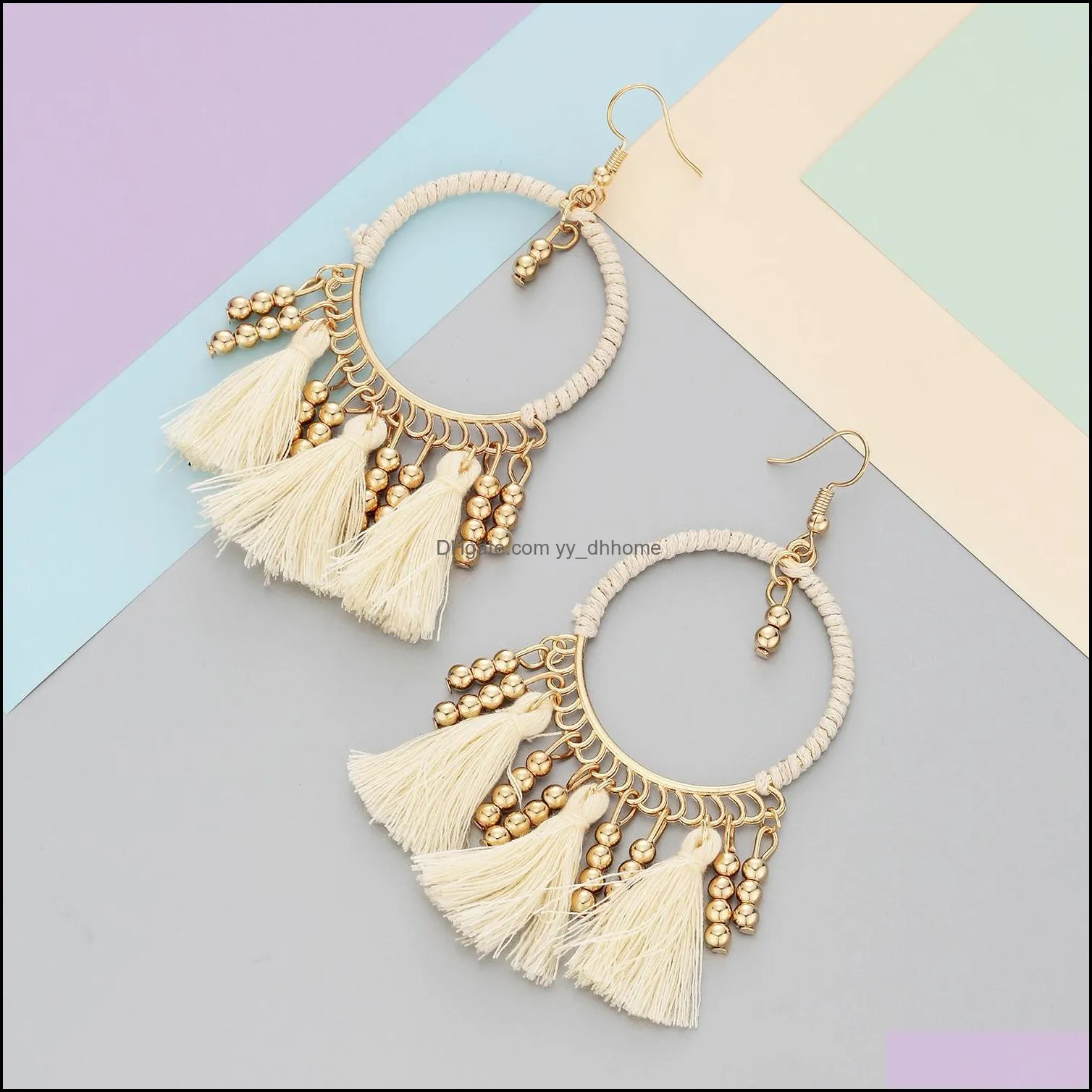 bohemian earrings thread beaded tassel fringe drop dangle gifts for women daily jewelry 5 color