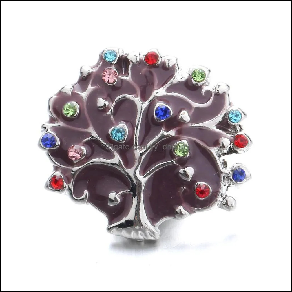 snap button jewelry components colorful rhinestone tree drop oil 18mm metal snaps buttons fit bracelet bangle noosa za003