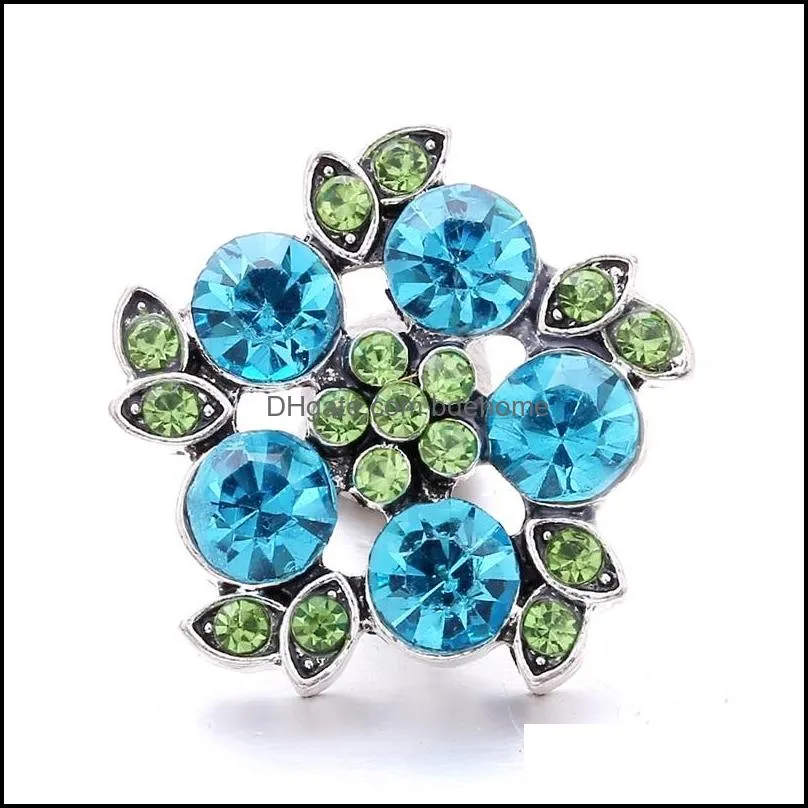 wholesale trendy crystal rhinestone flower snap buttons clasp 18mm metal decorative zircon button charms for diy snaps jewelry findings factory