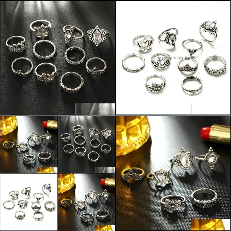 pretty wedding rings sets 5pcs/set rings rings set classic shape pattern crystal pendant beautiful charm jewelry