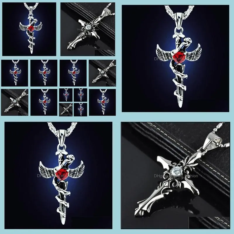 europe and america punk necklace pendant angel wings serpentine cross men`s necklace cool accessories