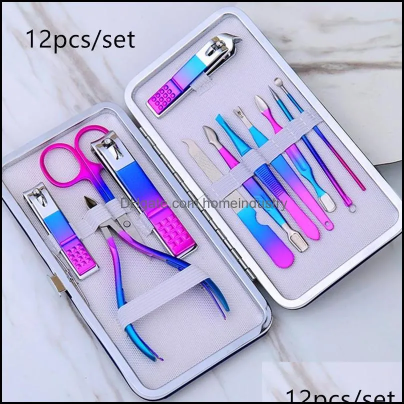 colorful nail care tools manicure sets 7 10 12 15pcs/set nail clippers nail scissors tweezer manicure pedicure set travel grooming kit