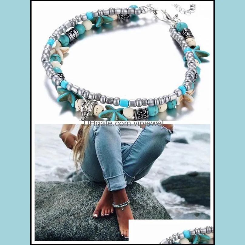 bohemian anklet bracelets seashells beaded chain for women and girls conch beach turtle pendant anklet