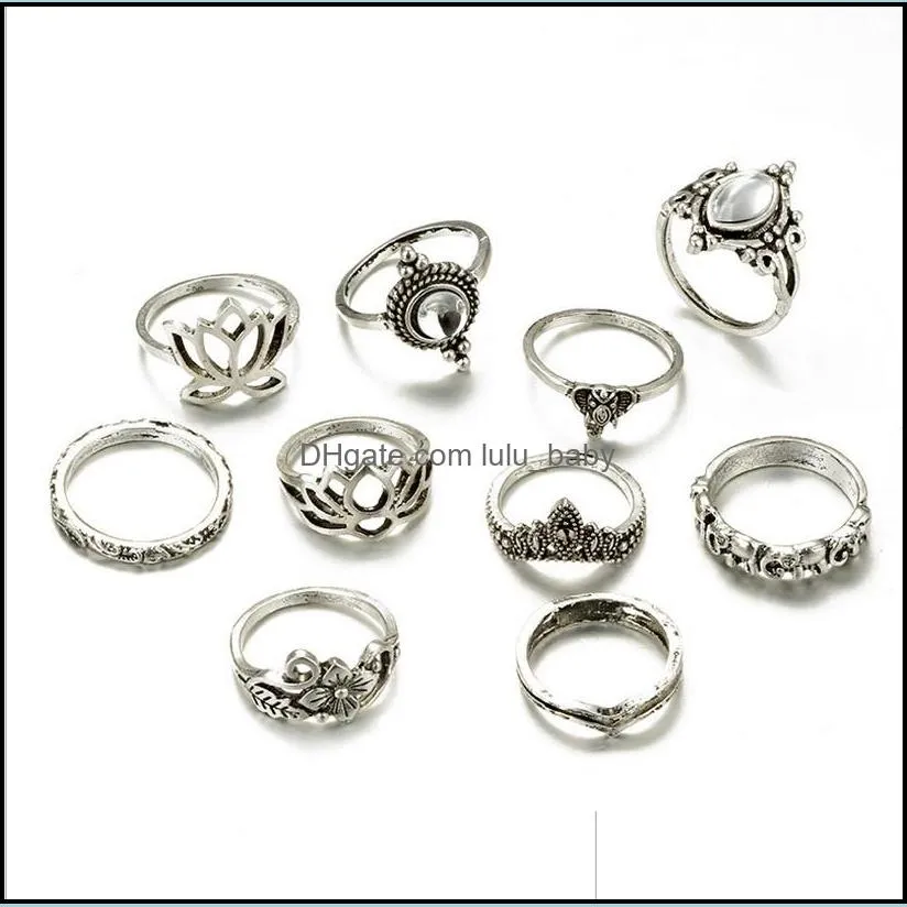 pretty wedding rings sets 5pcs/set rings rings set classic shape pattern crystal pendant beautiful charm jewelry