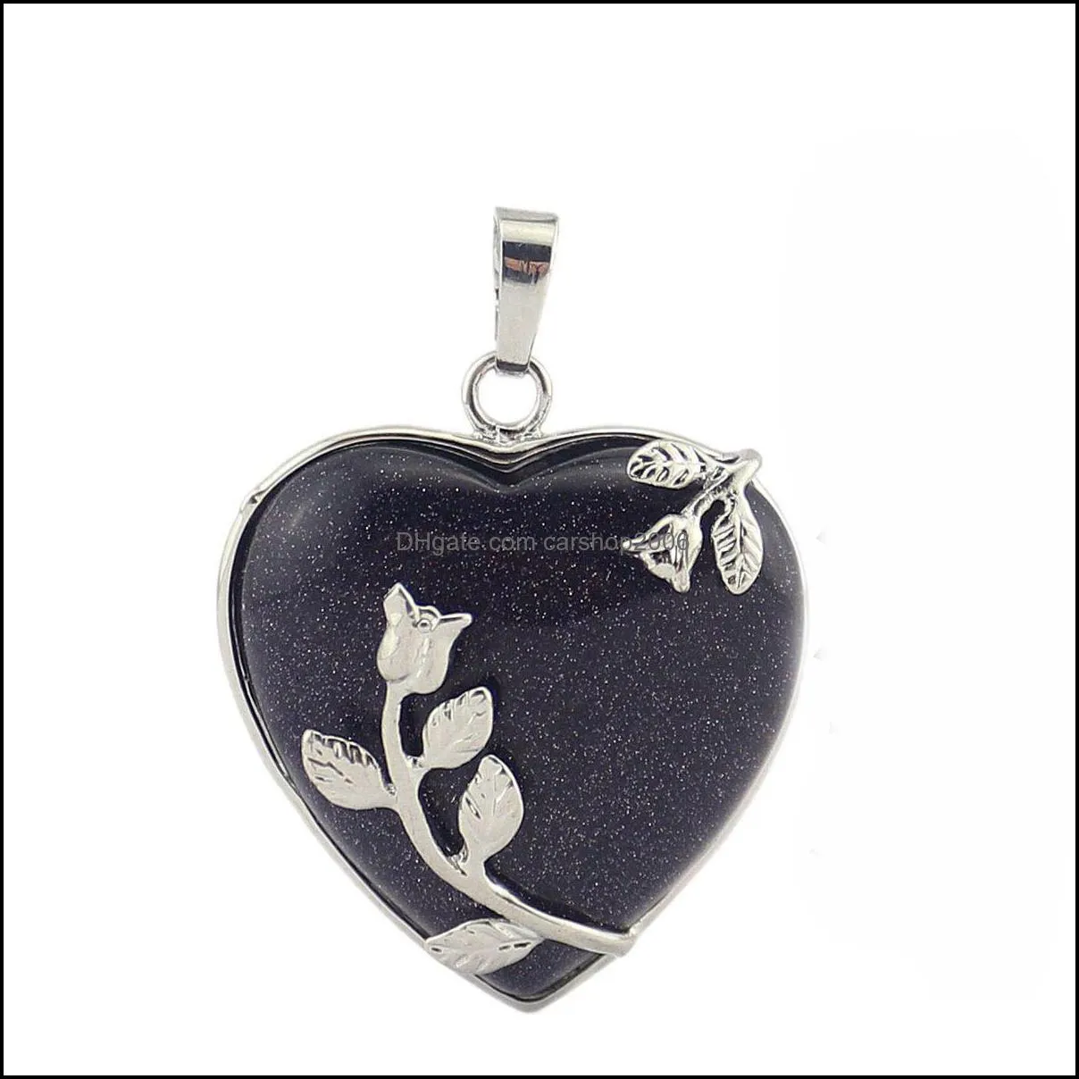 natural healing crystals heart pendant necklaces reiki quartz love metal heart gemstone choker jewelry for womens girls
