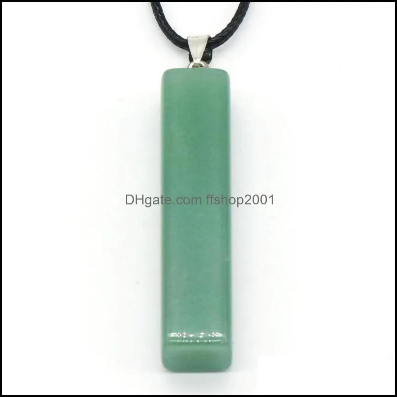 rectangular bar green aventurine pillar reiki healing crystal pendant energy stone quartz rope chain necklaces fashion women men jewelry