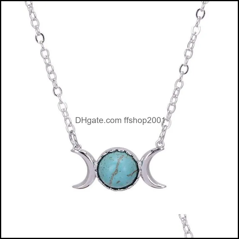 100pcs fashion natural crystal stone moon charms pendant necklaces stainless steel chains jewelry for women girls