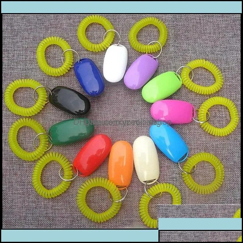 dog training obedience supplies pet home garden button clicker sound trainer with wrist band aid guide click tool dogs 11 colors 100pcs