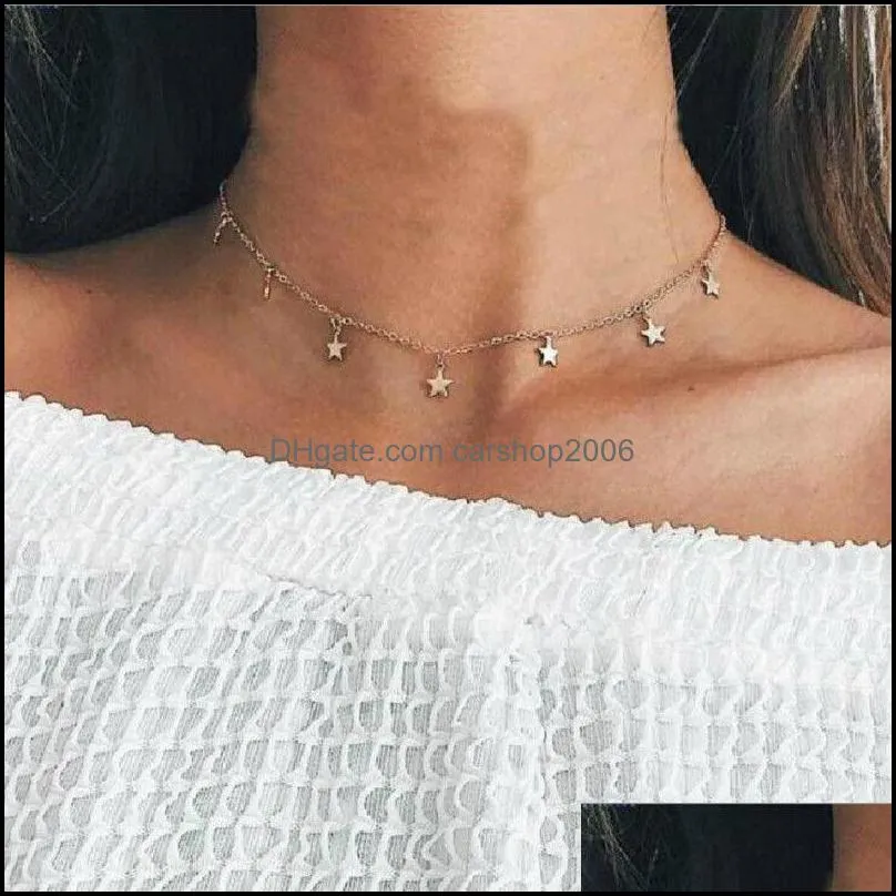 star choker necklaces jewelry disc coin pendant handmade simple 14k gold plated silver delicate dainty stars and bead chain chokers