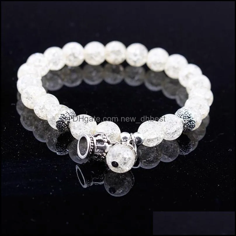 luxury crown blasting crystal bracelet 8mm men and women elastic charm jewelry women`s men`s gift 12psc