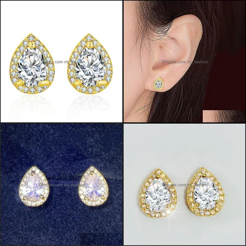 fashion sliver pear cubic zirconia stud earrings for women crystal earings for party water drop studs ear for girl