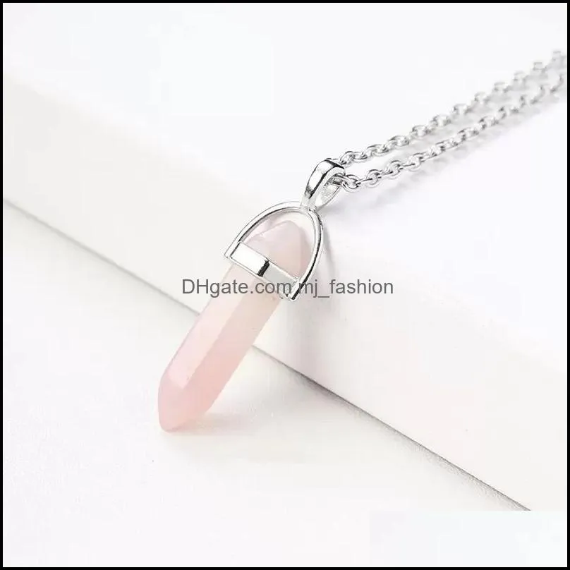 hexagonal cylindrical crystal necklace natural stone pendant necklace for women men fashion jewelry