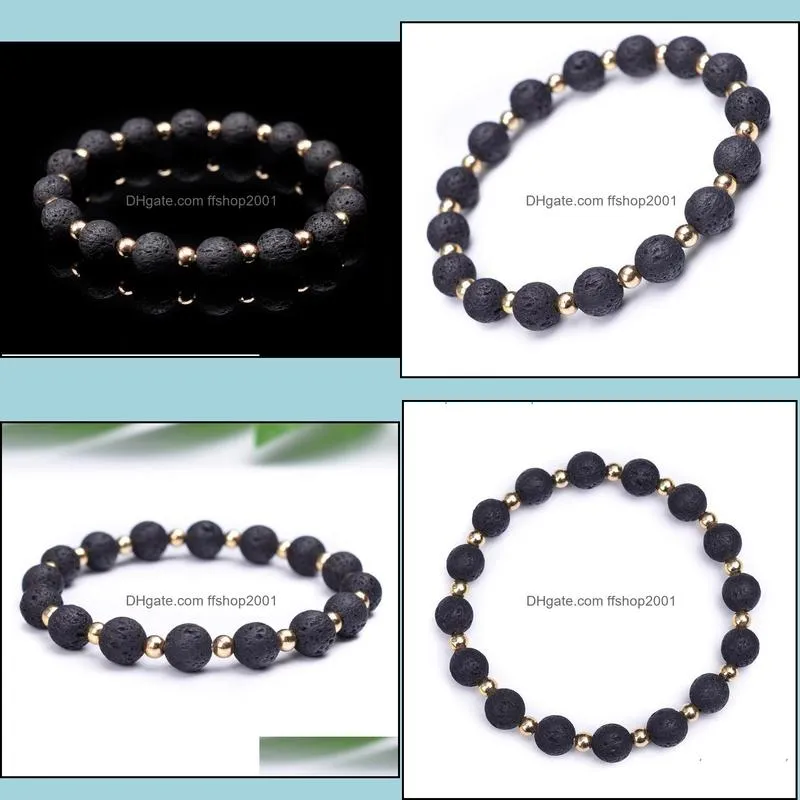 gold color spacer natural lava bracelets for men mixed black beads 8mm volcanic stone energy bracelet jewelry