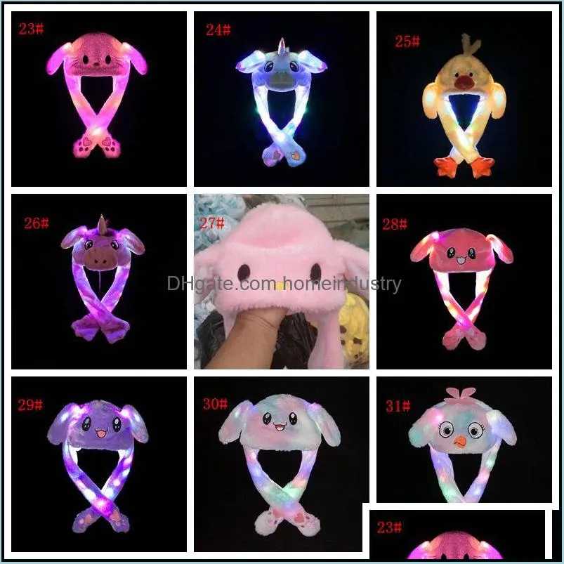 33 styles led light plush hat cartoon animal cap for rabbit cat bunny ear moving light hats adult kids christmas winter warm hats dbc