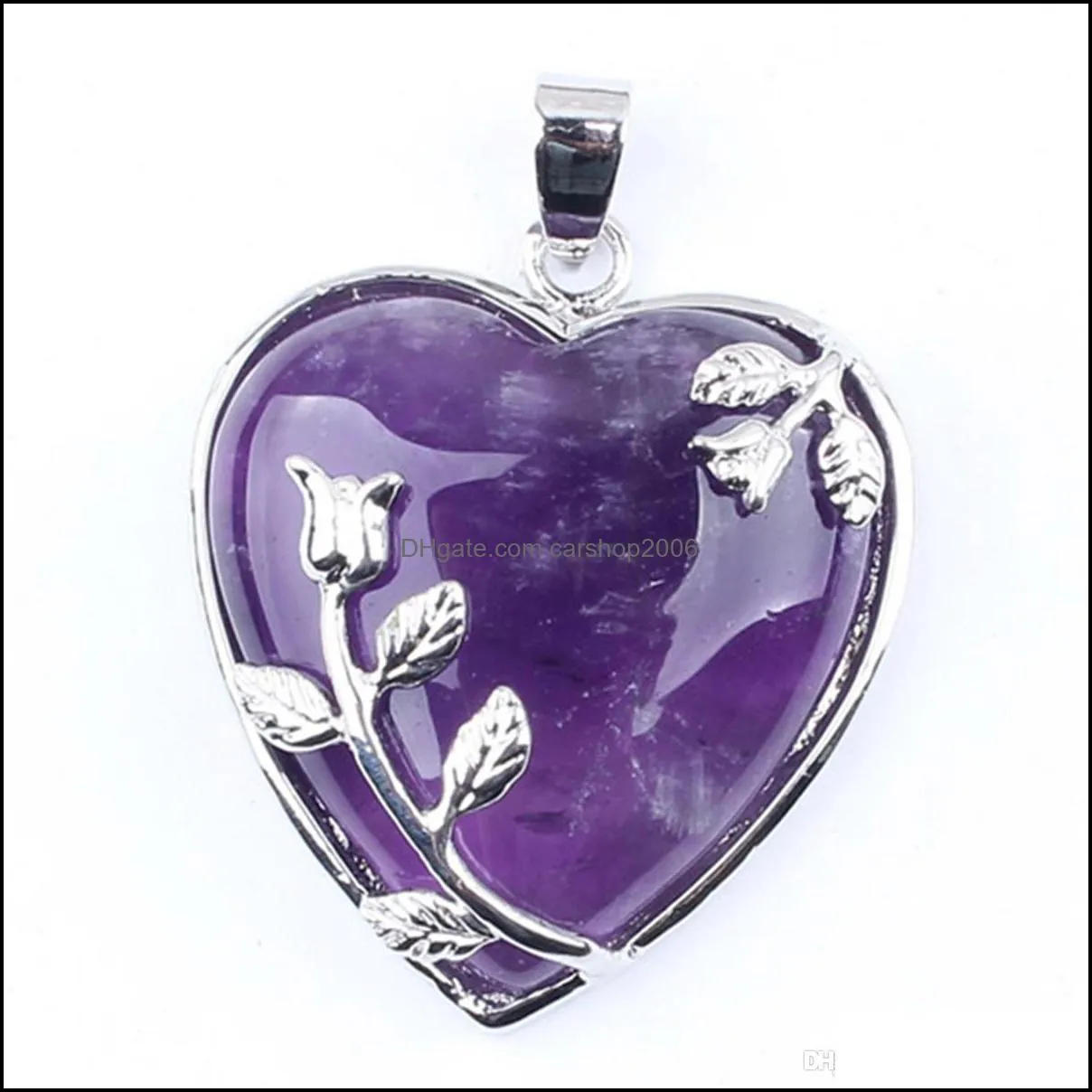 natural healing crystals heart pendant necklaces reiki quartz love metal heart gemstone choker jewelry for womens girls